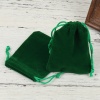 Picture of Velvet Cloth Drawstring Bags Rectangle Green (Usable Space: Approx 7.7x7.2cm) 9cm(3 4/8") x 7.2cm(2 7/8"), 10 PCs