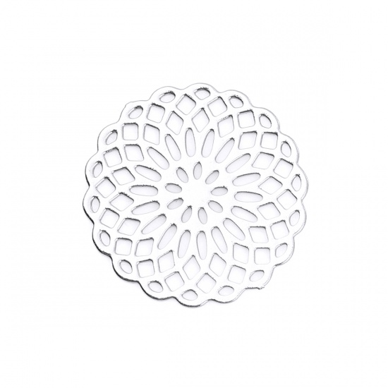 Picture of Copper Embellishments Silver Plated Round Flower 15mm( 5/8") x 15mm( 5/8"), 10 PCs