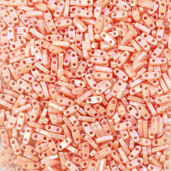 Immagine di (Japan Importazione) Vetro Rettangolo Perline di Semi con Due Fori Arancione Rosa AB Colore 5mmx 1.3mm, Foro:Circa 0.8mm, 2 Grammi (Circa 50Pz/Grammo)