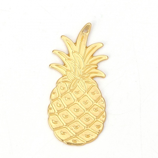 Picture of Zinc Based Alloy Pendants Pineapple/ Ananas Fruit Matt Gold 42mm(1 5/8") x 20mm( 6/8"), 5 PCs