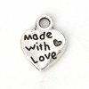 Bild von Zinklegierung Charms Herz Antiksilber Message " Made With Love " 12mm x 9mm, 100 Stück