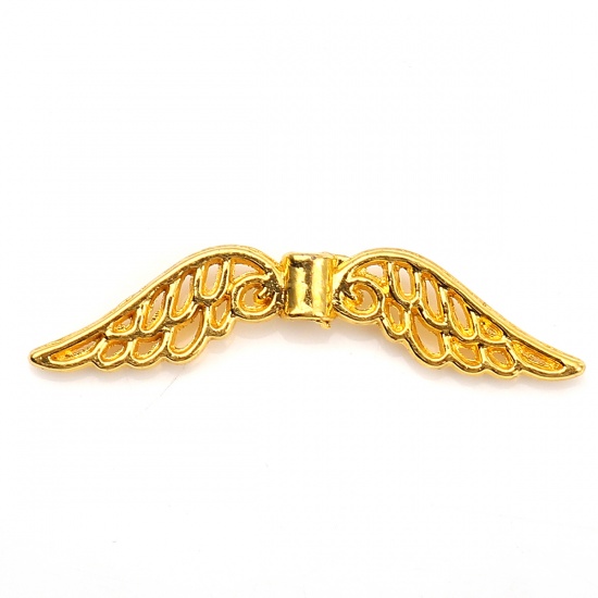 Picture of Zinc Based Alloy Spacer Beads Wing Gold Plated 32mm x 8mm, Hole: Approx 1.4mm, 100 PCs