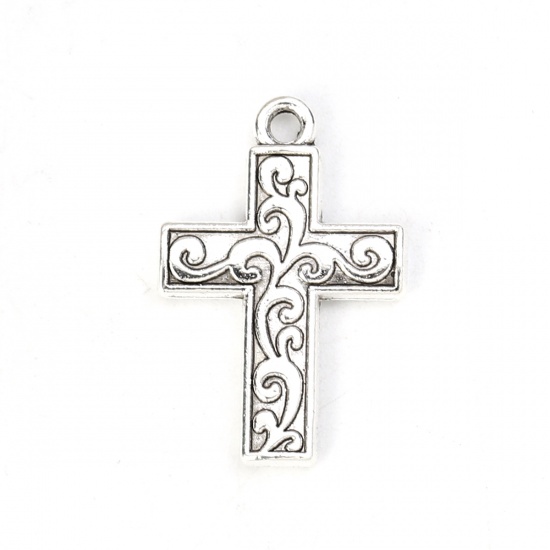 Picture of Zinc Based Alloy Charms Cross Antique Silver 22mm( 7/8") x 15mm( 5/8"), 50 PCs