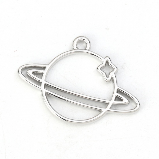 Picture of Zinc Based Alloy Galaxy Charms Planet Silver Tone 27mm(1 1/8") x 19mm( 6/8"), 10 PCs