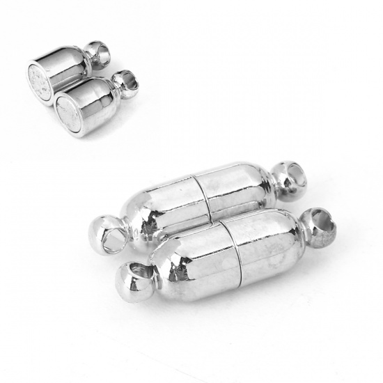 Picture of Copper Magnetic Clasps Silver Tone Bullet 17mm( 5/8") x 5mm( 2/8"), 10 PCs