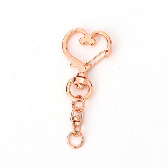 Picture of Iron Based Alloy Keychain & Keyring Heart Rose Gold 57mm x 24mm, 6 PCs