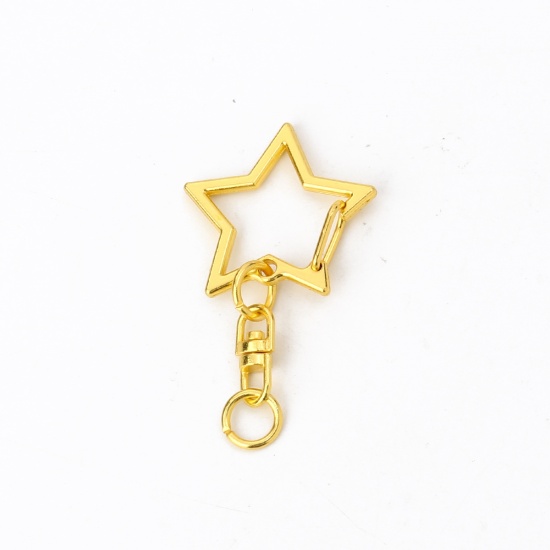 Picture of Iron Based Alloy Keychain & Keyring Pentagram Star Gold Plated 47mm x 24mm, 6 PCs