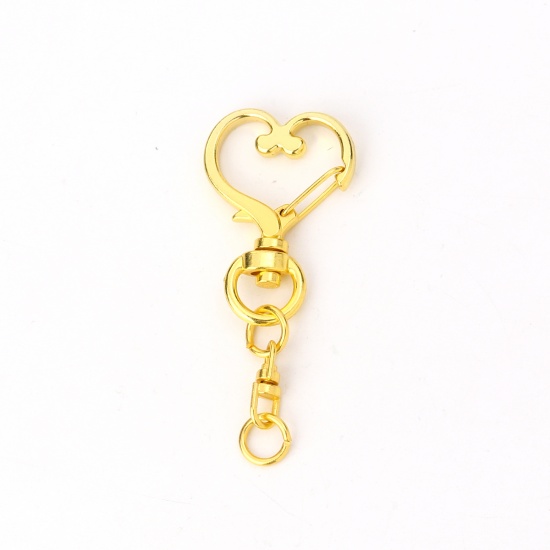 Picture of Iron Based Alloy Keychain & Keyring Heart Gold Plated 57mm x 24mm, 6 PCs