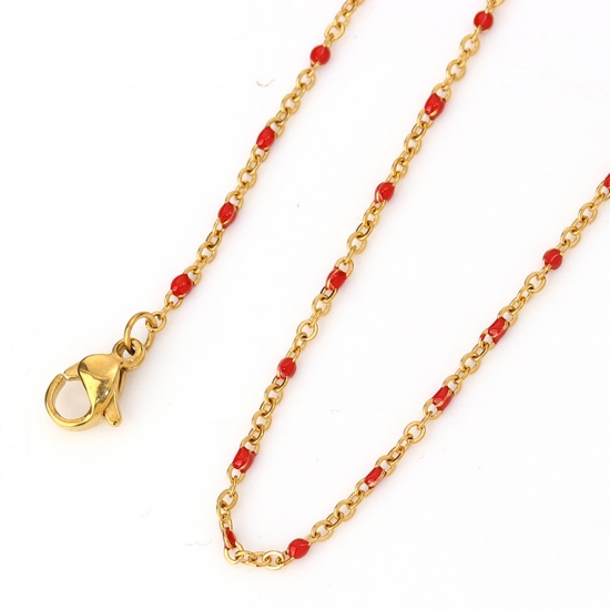 Picture of 304 Stainless Steel Link Cable Chain Necklace Gold Plated Enamel 45.5cm(17 7/8") long, Chain Size: 2x1.5mm( 1/8" x1.5mm), 1 Piece