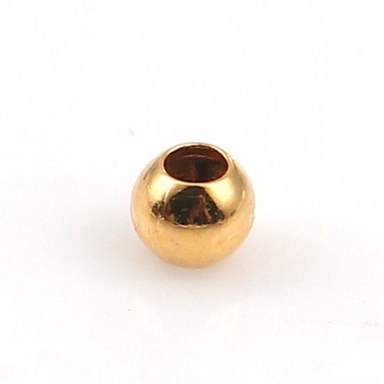 Picture of Copper Seed Beads Round Gold Plated About 2mm( 1/8") Dia, Hole: Approx 0.8mm, 300 PCs