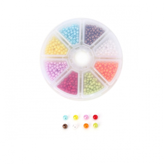 Bild von Acryl Perlen Rund Mix Farben Imitat Perle ca. 4mm D., Loch:ca. 1.3mm, 1 Box (ca. 1500 Stück/Box)