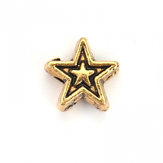 Picture of Zinc Based Alloy Spacer Beads Pentagram Star Gold Tone Antique Gold 6mm x 6mm, Hole: Approx 1.6mm, 200 PCs