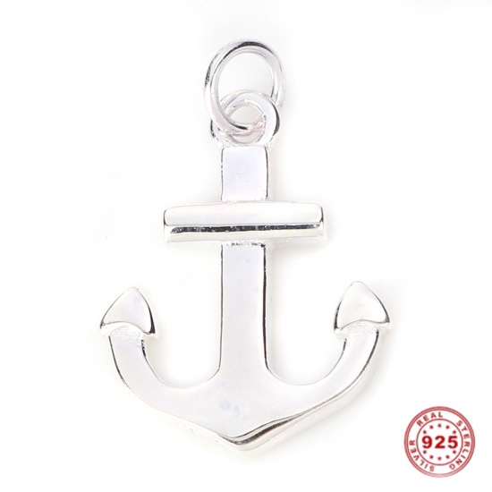 Picture of Sterling Silver Charms Silver Anchor 18mm( 6/8") x 12mm( 4/8"), 1 Piece