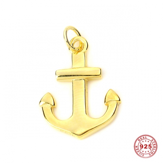 Picture of Sterling Silver Charms Gold Plated Anchor 18mm( 6/8") x 12mm( 4/8"), 1 Piece
