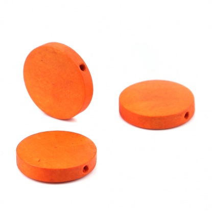 Bild von Holz Perlen Flachrund Orangerot ca. 20mm D., Loch:ca. 1.8mm, 50 Stück