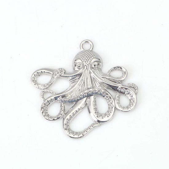 Picture of Zinc Based Alloy Ocean Jewelry Pendants Octopus Silver Tone 57mm(2 2/8") x 55mm(2 1/8"), 5 PCs