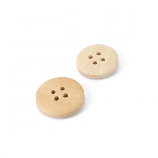 Picture of Natural Wood Sewing Buttons Scrapbooking 4 Holes Round 18mm( 6/8") Dia. - 13mm( 4/8") Dia., 200 PCs