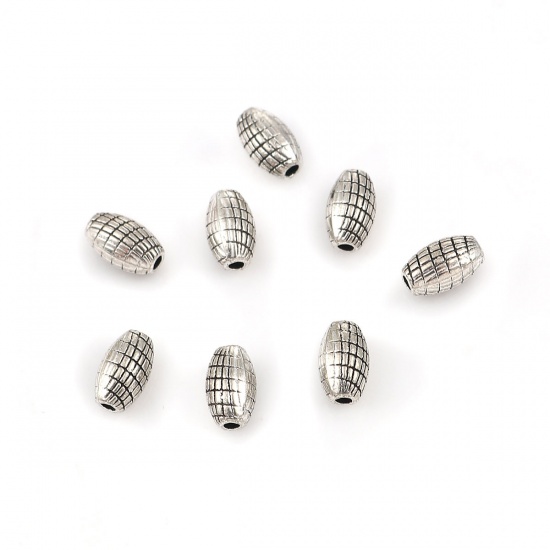 Bild von Zinklegierung Zwischenperlen Spacer Perlen Trommel Antiksilber Gitter 9mm x 6mm, Loch:ca. 1.8mm, 50 Stück
