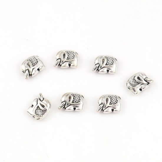 Bild von Zinklegierung Zwischenperlen Spacer Perlen Elefant Antiksilber 12mm x 9mm, Loch:ca. 1.4mm, 50 Stück