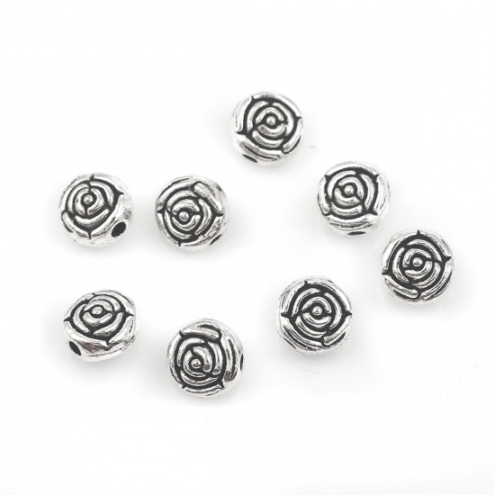 Bild von Zinklegierung Zwischenperlen Spacer Perlen Blumen Antiksilber 7mm x 7mm, Loch:ca. 1.7mm, 100 Stück