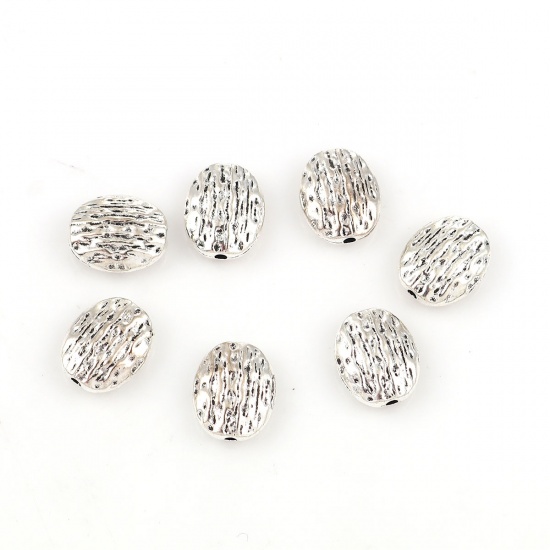 Bild von Zinklegierung Zwischenperlen Spacer Perlen Oval Antiksilber 13mm x 11mm, Loch:ca. 1.6mm, 30 Stück