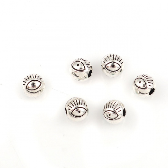 Picture of Zinc Based Alloy Spacer Beads Round Antique Silver Eye About 6mm Dia, Hole: Approx 2mm, 100 PCs
