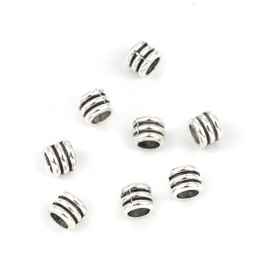 Picture of Zinc Based Alloy Spacer Beads Cylinder Antique Silver Stripe 6mm x 5mm, Hole: Approx 3.9mm, 200 PCs