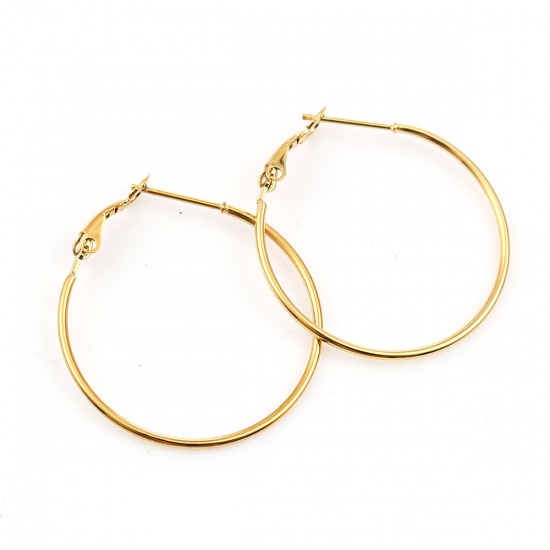 Picture of 316 Stainless Steel Hoop Earrings Gold Plated Round 30mm(1 1/8") Dia., Post/ Wire Size: (20 gauge), 1 Pair”