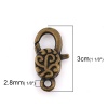 Picture of Zinc Based Alloy Lobster Clasp Findings Antique Bronze Carved Pattern 30mm x 16mm, 5 PCs
