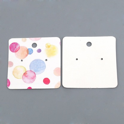 Picture of Paper Jewelry Earrings Display Card Square Multicolor Dot Pattern 50mm(2") x 50mm(2"), 50 Sheets