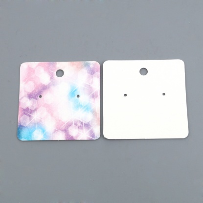 Picture of Paper Jewelry Earrings Display Card Square Multicolor Galaxy Universe Pattern 50mm(2") x 50mm(2"), 50 Sheets