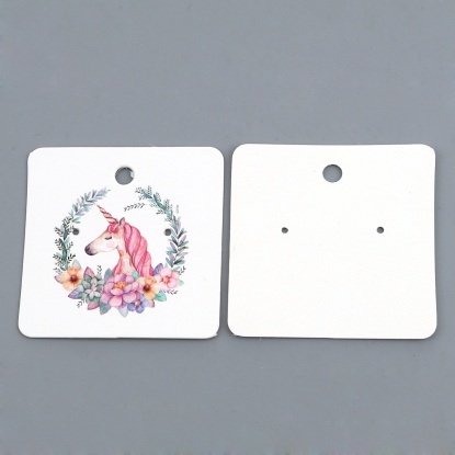 Picture of Paper Jewelry Earrings Display Card Square Multicolor Horse Pattern 50mm(2") x 50mm(2"), 50 Sheets
