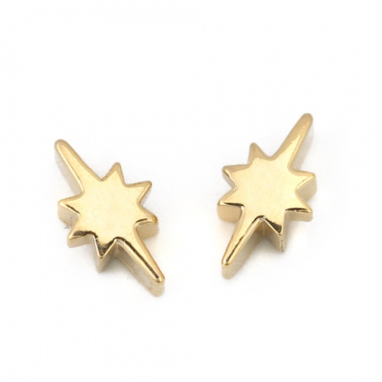 Picture of Copper Beads Star 18K Real Gold Plated About 9mm( 3/8") x 5mm( 2/8"), Hole: Approx 1.2mm x1mm, 330 PCs