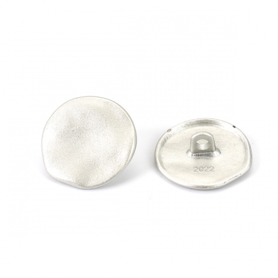 Picture of Zinc Based Alloy Metal Sewing Buttons Single Hole Round Matt Silver 18mm( 6/8") Dia, 10 PCs