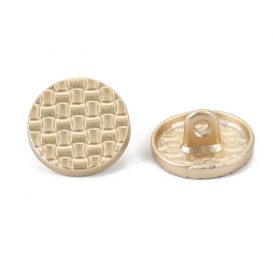 Picture of Zinc Based Alloy Metal Sewing Buttons Single Hole Round Matt Gold Grid Checker Carved 15mm( 5/8") Dia, 10 PCs