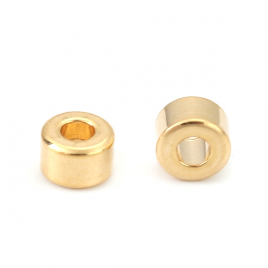 Picture of Copper Beads Cylinder 18K Real Gold Plated About 6mm( 2/8") x 4mm( 1/8"), Hole: Approx 2.8mm, 500 PCs