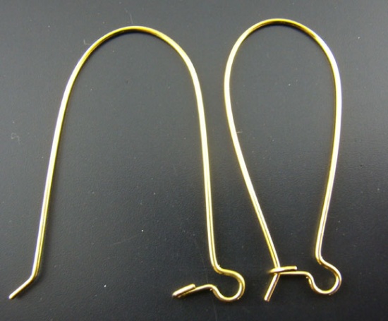 Picture of Alloy Kidney Ear Wire Hooks Earring Findings Gold Plated 38mm x 16mm, Post/ Wire Size: (20 gauge), 200 PCs