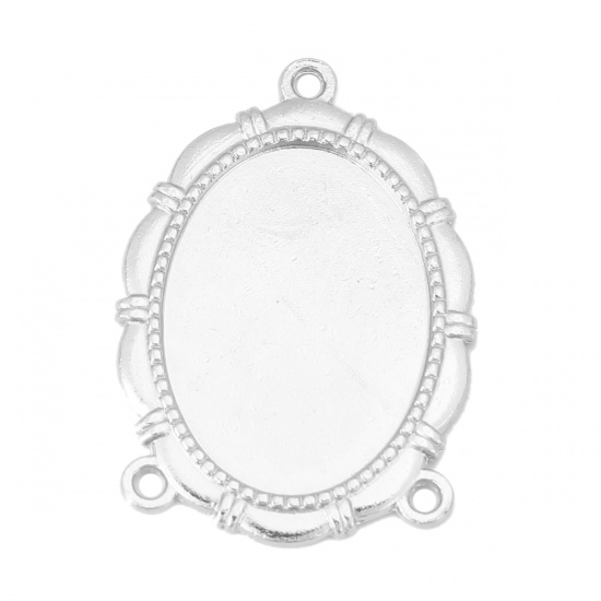 Picture of Zinc Based Alloy Connectors Oval Silver Tone Cabochon Settings (Fits 25mmx18mm) 35mm(1 3/8") x 25mm(1"), 10 PCs