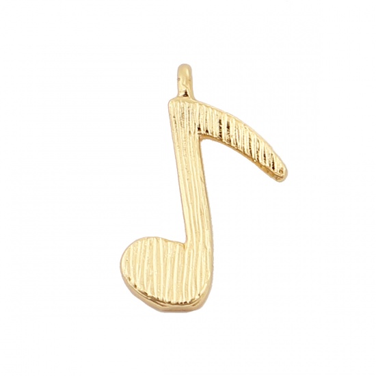 Picture of Copper Charms Musical Note 18K Real Gold Plated 13mm( 4/8") x 8mm( 3/8"), 5 PCs