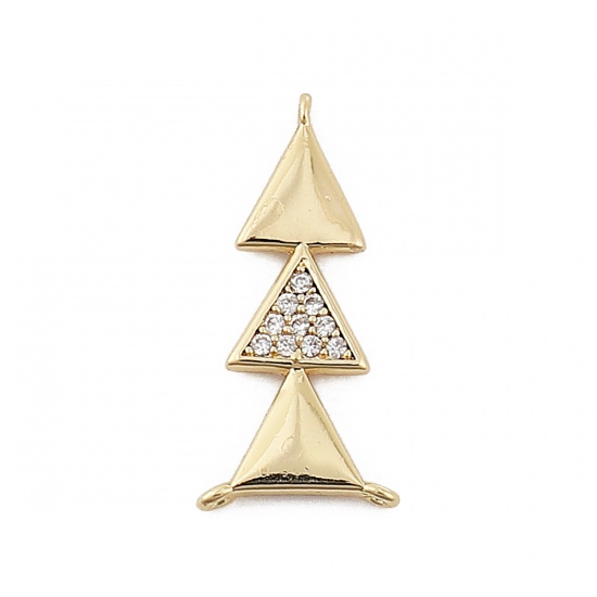 Picture of Copper Connectors Triangle 18K Real Gold Plated Clear Rhinestone 19mm( 6/8") x 9mm( 3/8"), 2 PCs