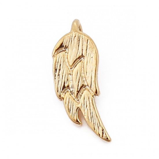 Picture of Copper Charms Wing 18K Real Gold Plated 12mm( 4/8") x 4mm( 1/8"), 5 PCs
