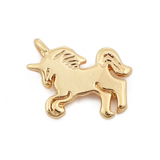 Picture of Copper Charms Horse Animal 18K Real Gold Plated 11mm( 3/8") x 9mm( 3/8"), 3 PCs