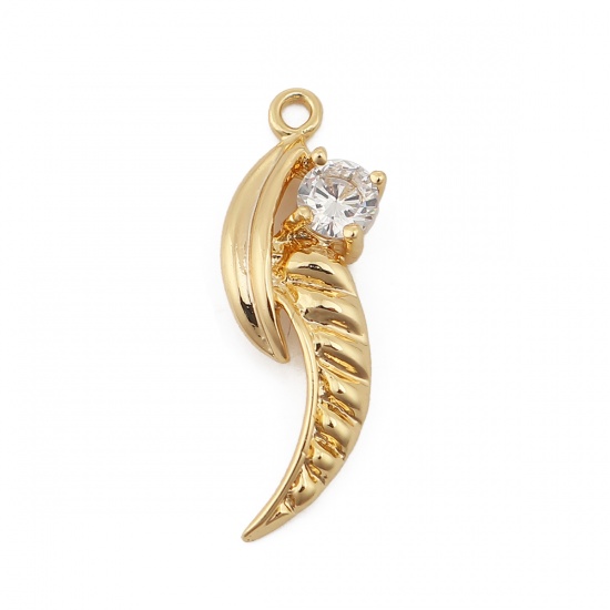 Picture of Copper Charms Wing 18K Real Gold Plated Clear Rhinestone 24mm(1") x 8mm( 3/8"), 3 PCs