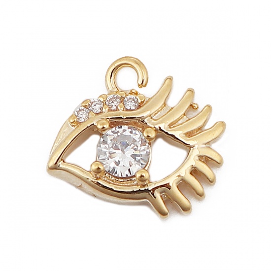 Picture of Copper Charms Eye 18K Real Gold Plated Clear Rhinestone 11mm( 3/8") x 9mm( 3/8"), 3 PCs