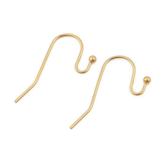 Picture of Copper Ear Wire Hooks Earring Findings 18K Real Gold Plated 21mm( 7/8") x 11mm( 3/8"), Post/ Wire Size: (21 gauge), 20 PCs
