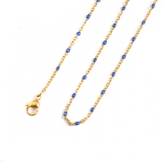 Picture of 304 Stainless Steel Link Cable Chain Necklace Gold Plated Enamel 49.5cm(19 4/8") long, Chain Size: 2x2mm, 1 Piece