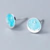 Picture of Sterling Silver Ear Post Stud Earrings Light Blue Round Star Enamel 8mm( 3/8") Dia., 1 Pair