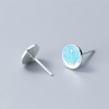 Picture of Sterling Silver Ear Post Stud Earrings Light Blue Round Star Enamel 8mm( 3/8") Dia., 1 Pair