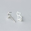 Picture of Sterling Silver Ear Post Stud Earrings Silver Cat Animal Hollow 9mm( 3/8") x 5mm( 2/8"), 1 Pair