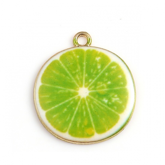 Picture of Zinc Based Alloy Charms Grapefruit Gold Plated Green Enamel 26mm(1") x 23mm( 7/8"), 10 PCs